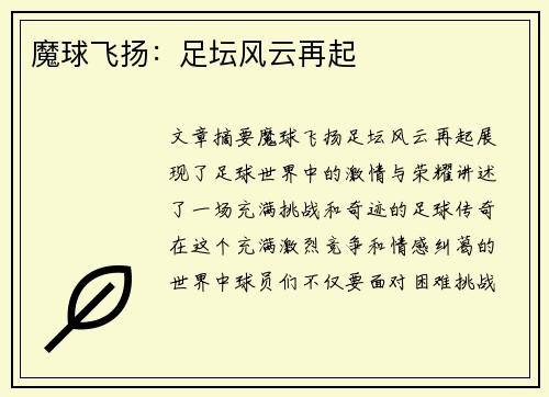 魔球飞扬：足坛风云再起